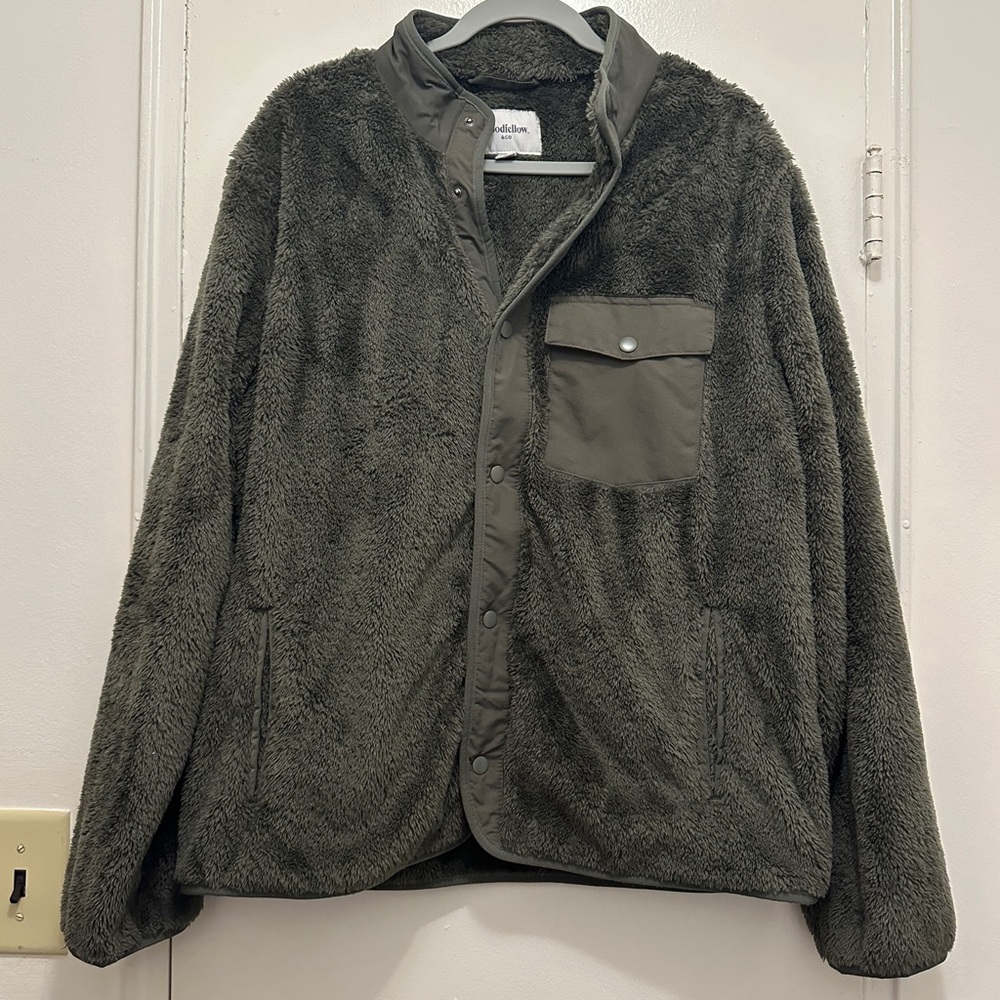 Men’s Faux Fur Jacket - Dark Green - Large